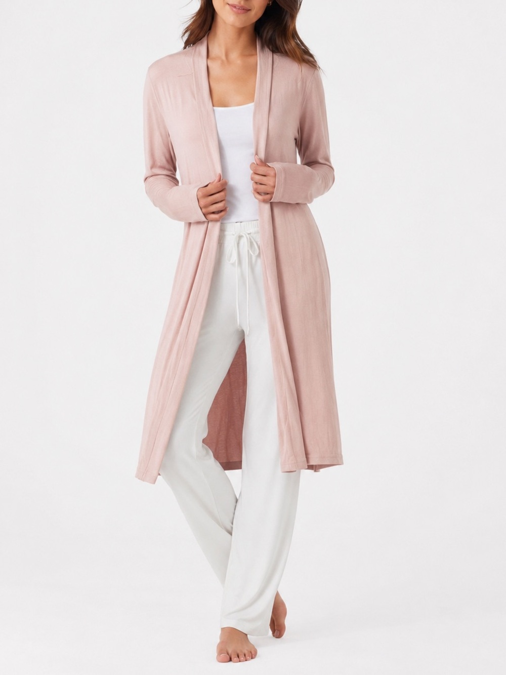 Nicole Miller New York Long Open Front Cardigan Robe Pink Womens Medium NWT - Picture 1 of 11